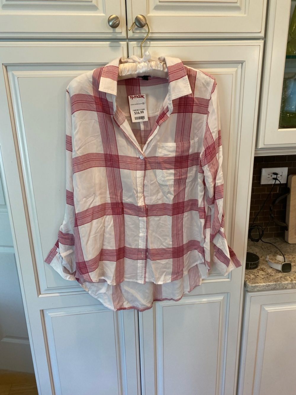 Velvet Heart White and Red Plaid Button-Up Blouse